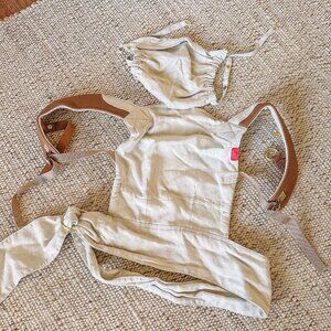 Sakura Bloom Scout Flax Linen Neutral Carrier with Camel Leather Straps